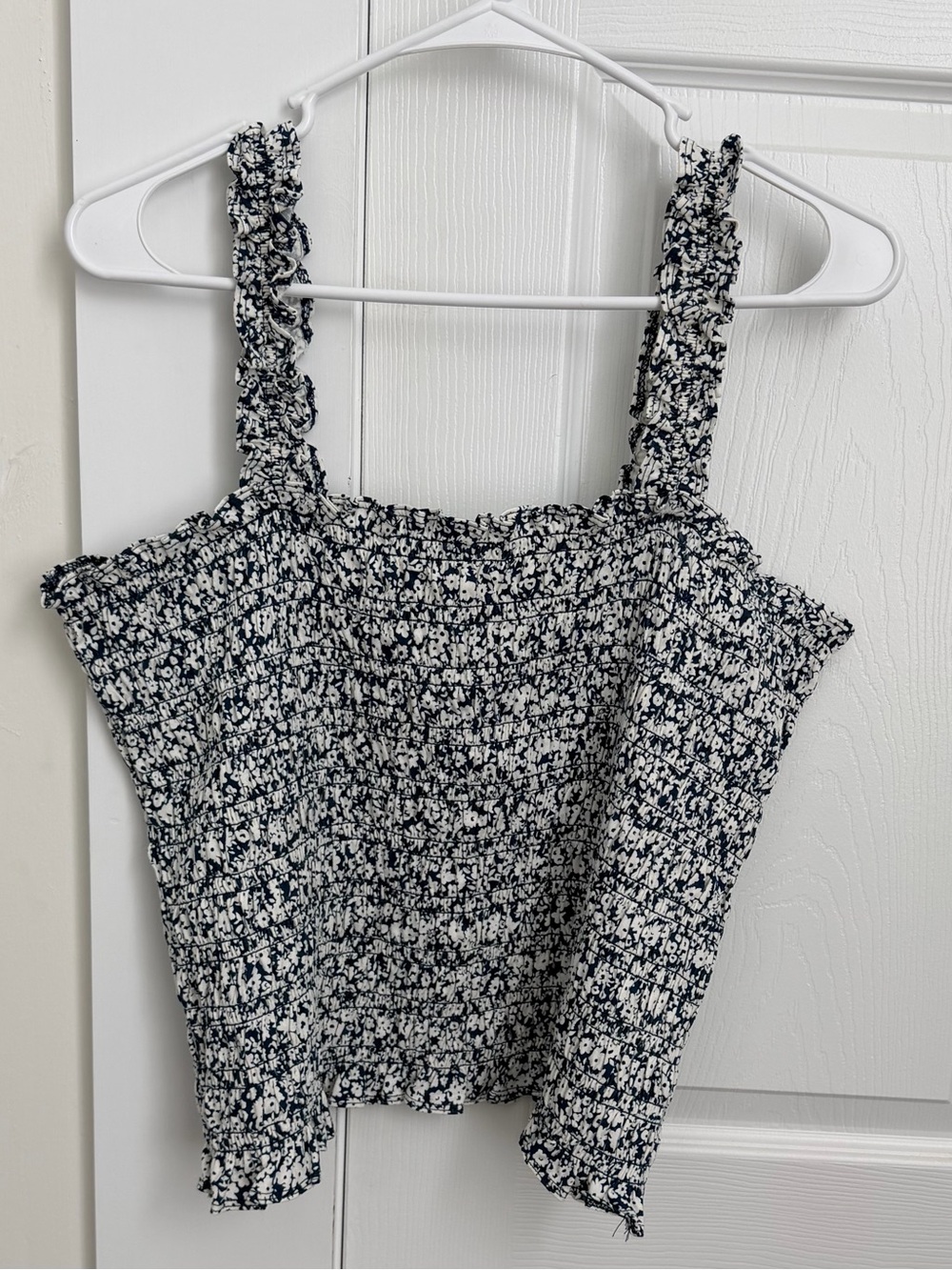 Old Navy Navy and White Smocked Floral Camisole